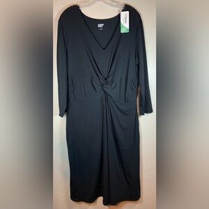 NEW Land’s End Twist Waist Midi Dress Tencel Long Sleeve black large 0157